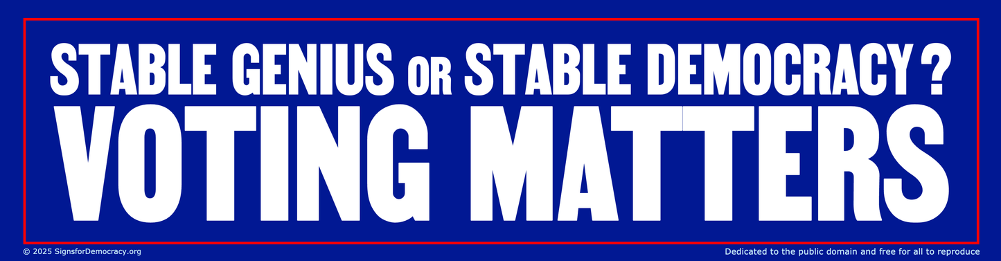 Bumper sticker - Stable genius or stable democracy? Voting matters