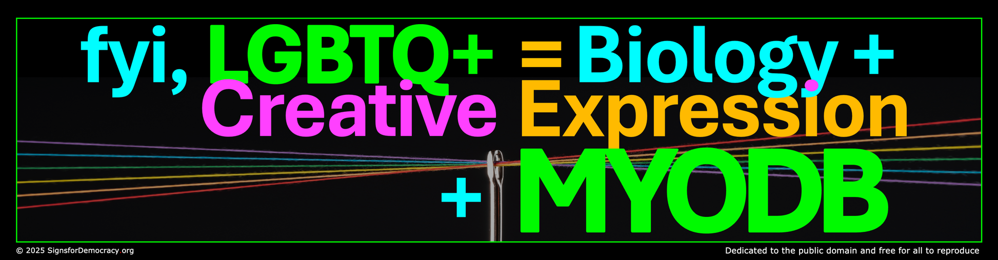 Bumper sticker - fyi, LGBTQ+ = Biology + Creative Expression + MYODB