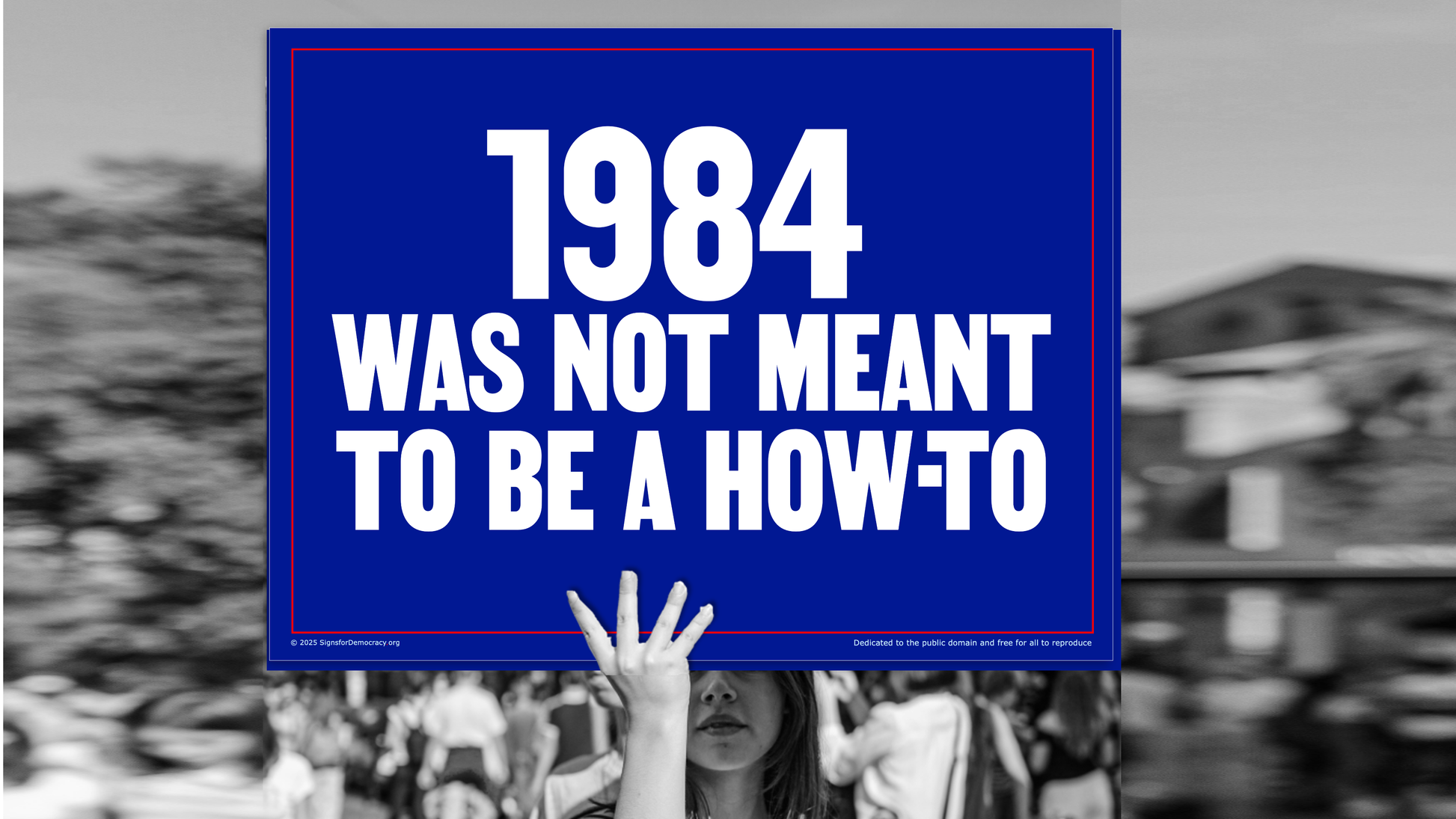 Protest sign - 1984 was not meant to be a how-to