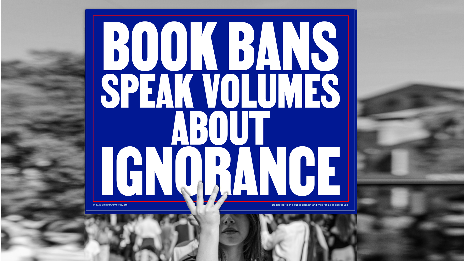 Protest sign - Book bans speak volumes about ignorance