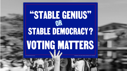 Protest sign - Stable genius or stable democracy? Voting matters